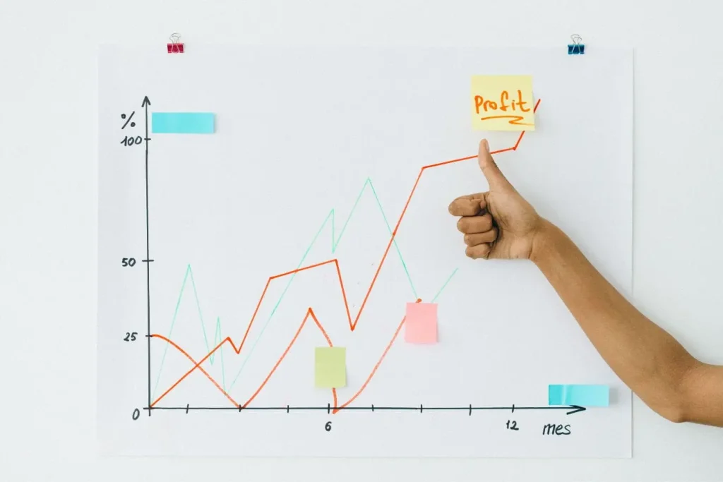 Main levée en signe positif devant graphique coloré, image claire d’un framework OKR illustrant progression et résultats clés.