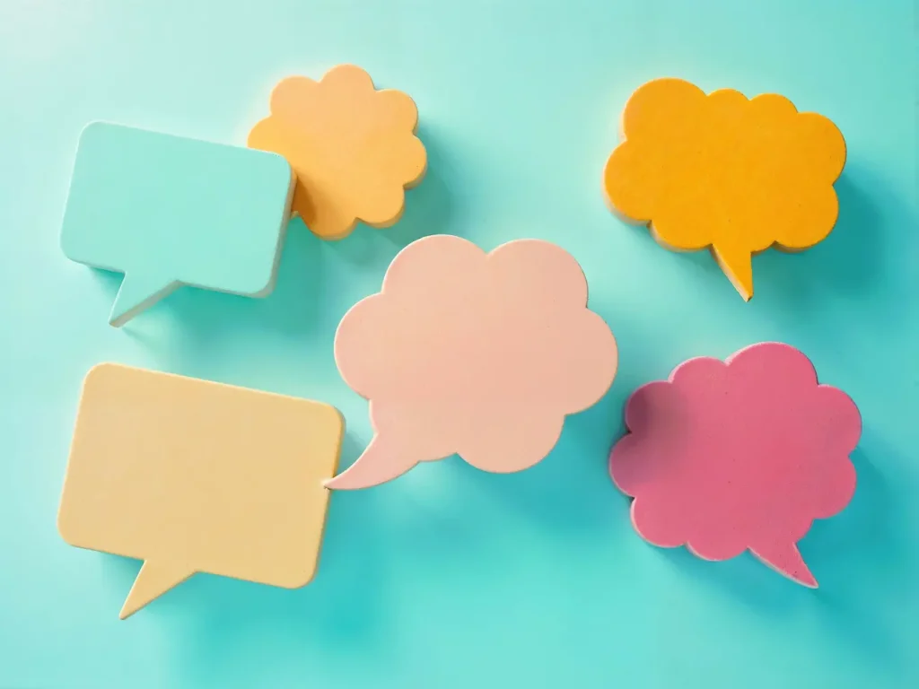 Six bulles colorées posées sur fond turquoise, image qui illustre le marketing conversationnel et l’usage des chatbots.